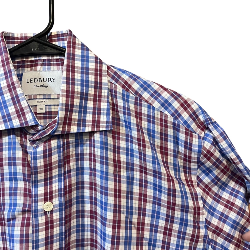 Ledbury Fine‎ Hiding Mens Plaid Slim Fit Long Sleeve Button Down Shirt